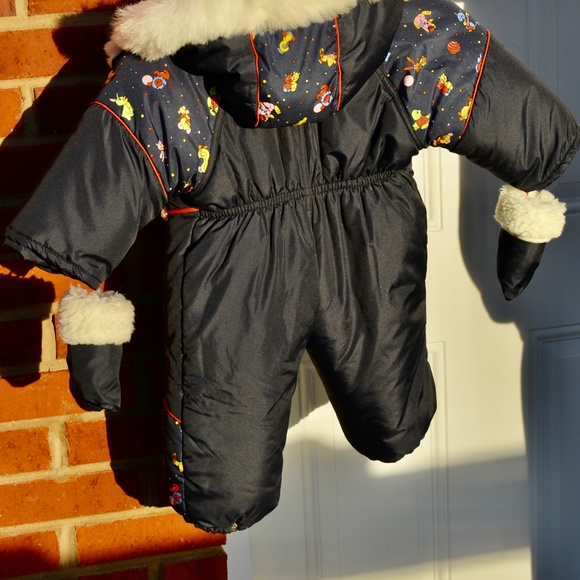 Baby Snowsuit 6-9M Winter Jumpsuit Blue Faux Fur - Picture 2 of 6